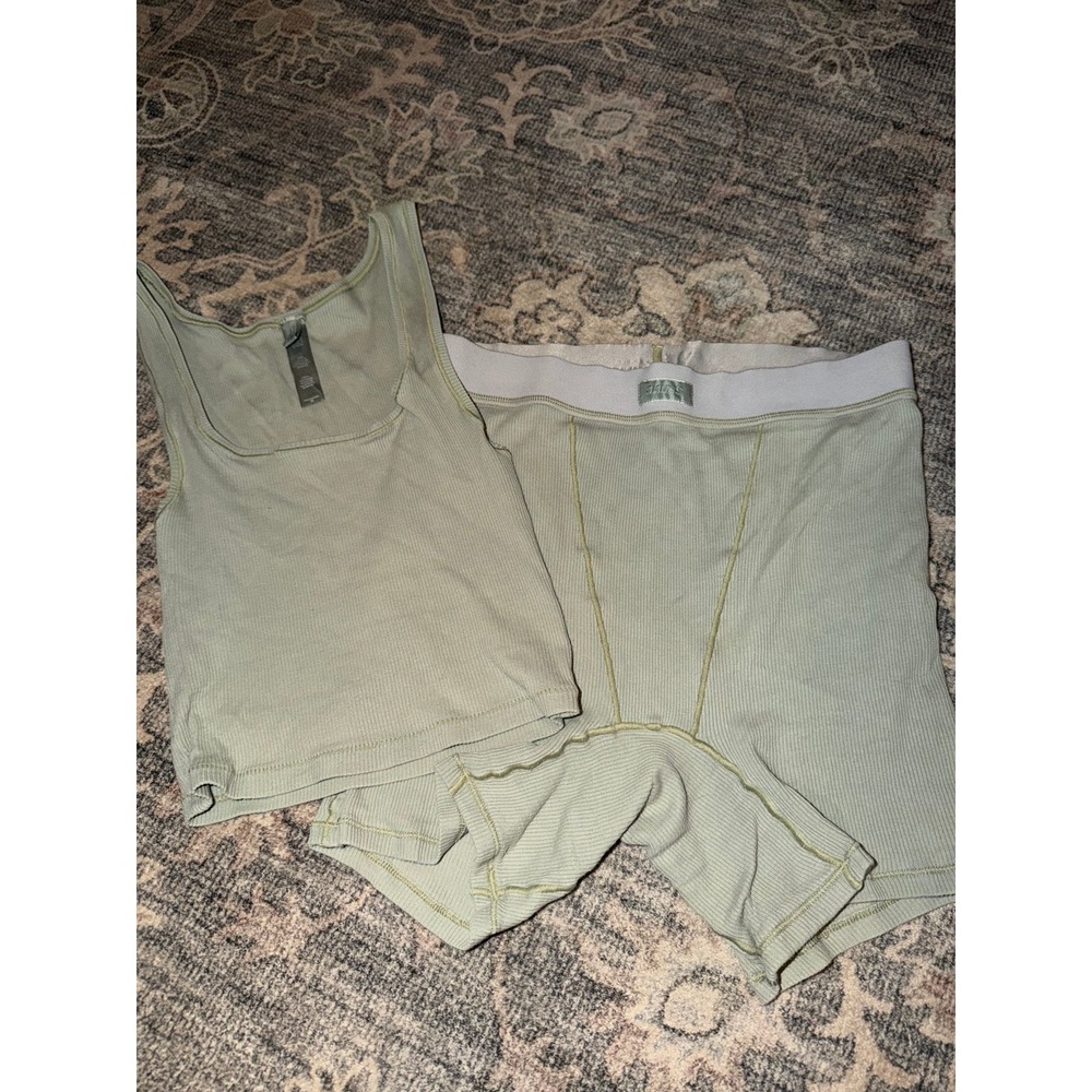Skims Cotton Rib Tank Boxer Set Mineral Green